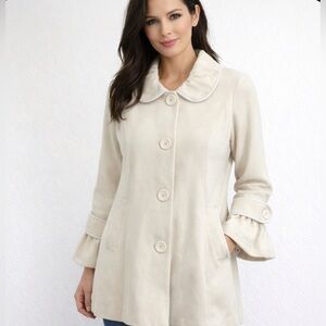 Jack By BB Dakota Wool Blend 3/4 Length Winter Coat Creme Career Warm Size L